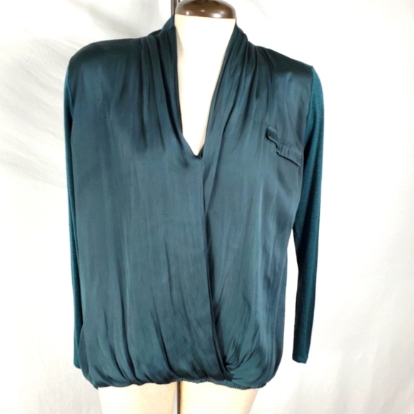 Anthropologie green Dolan west coast drape faux wrap top women's size small - Picture 2 of 8